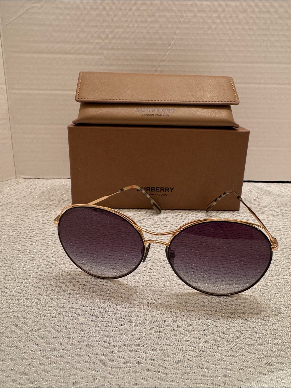 Burberry Gold Frame Sunglasses with Gradient Purple Lenses
